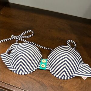 Xhilaration Navy and White Striped Bikini Top